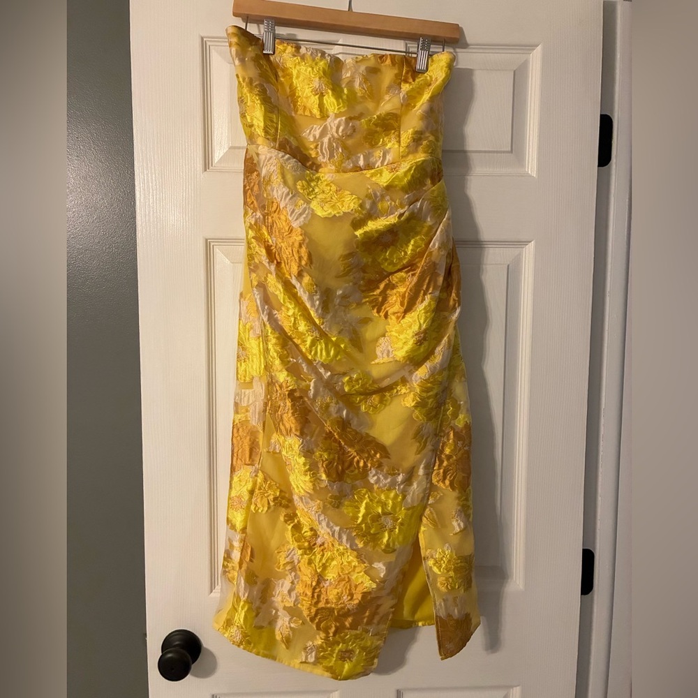 Showpo Strapless Yellow Floral Dress